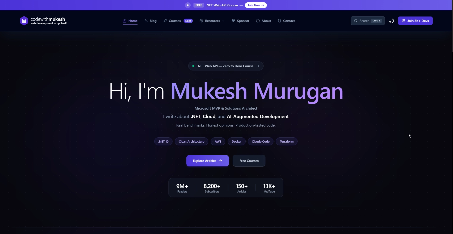 codewithmukesh website screenshot